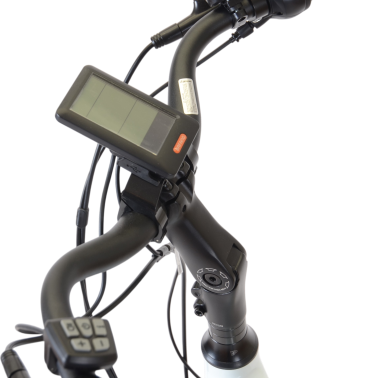 Overzichtelijk display en comfortabele stuurpositie op de Avalon E-Motive Premium elektrische fiets.