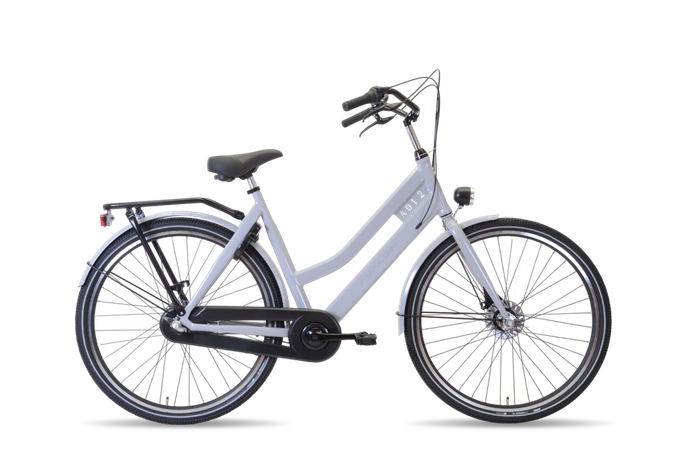 Grijze Avalon stadsfiets gepresenteerd in een stijlvolle studio-opstelling