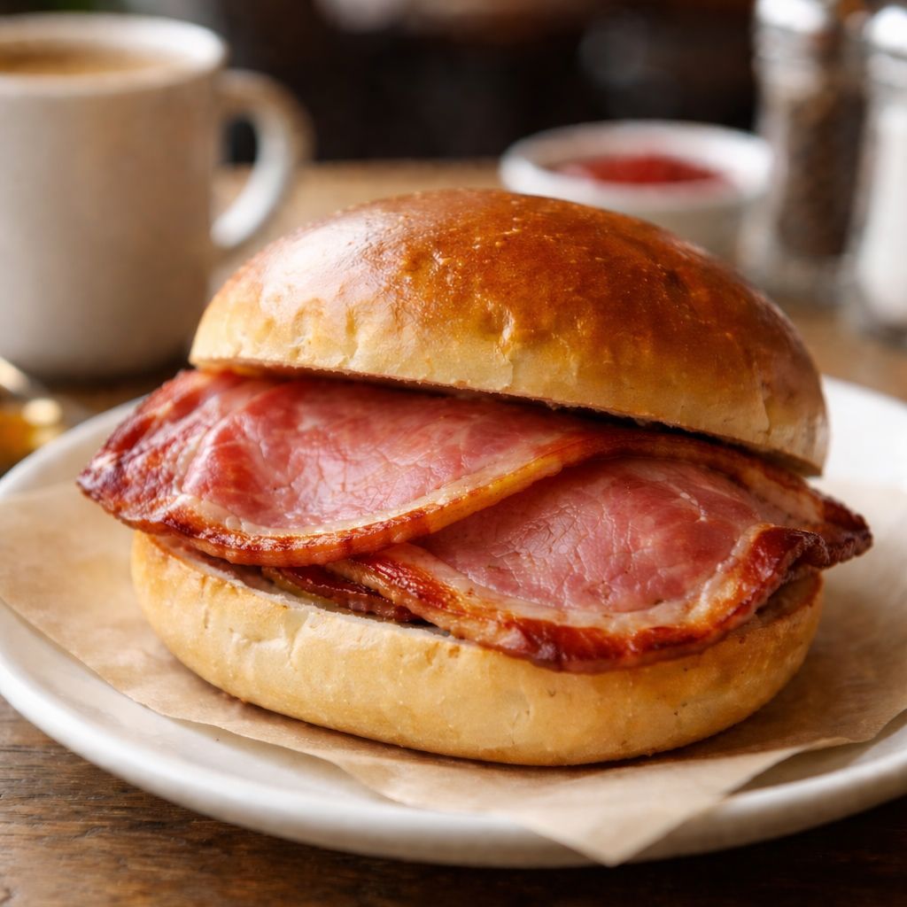 Freshly made bacon sandwich served at Hollyhocks Coffee House in Guisborough