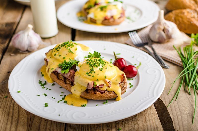 Eggs Benedict served at Hollyhocks Coffee House, Guisborough