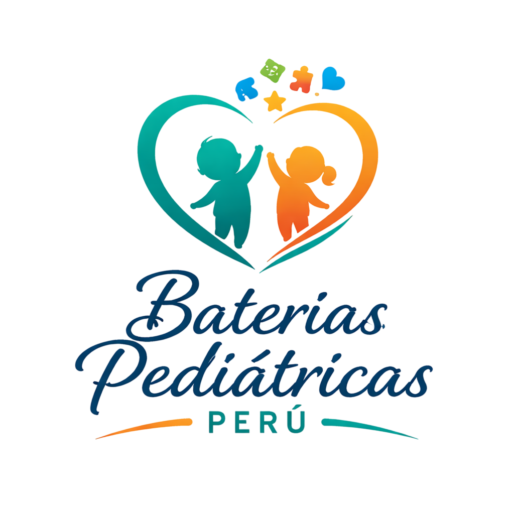 Logotipo: Dos niños dentro de un corazón, juguetes encima, texto “Pilas Pediátricas Perú”.