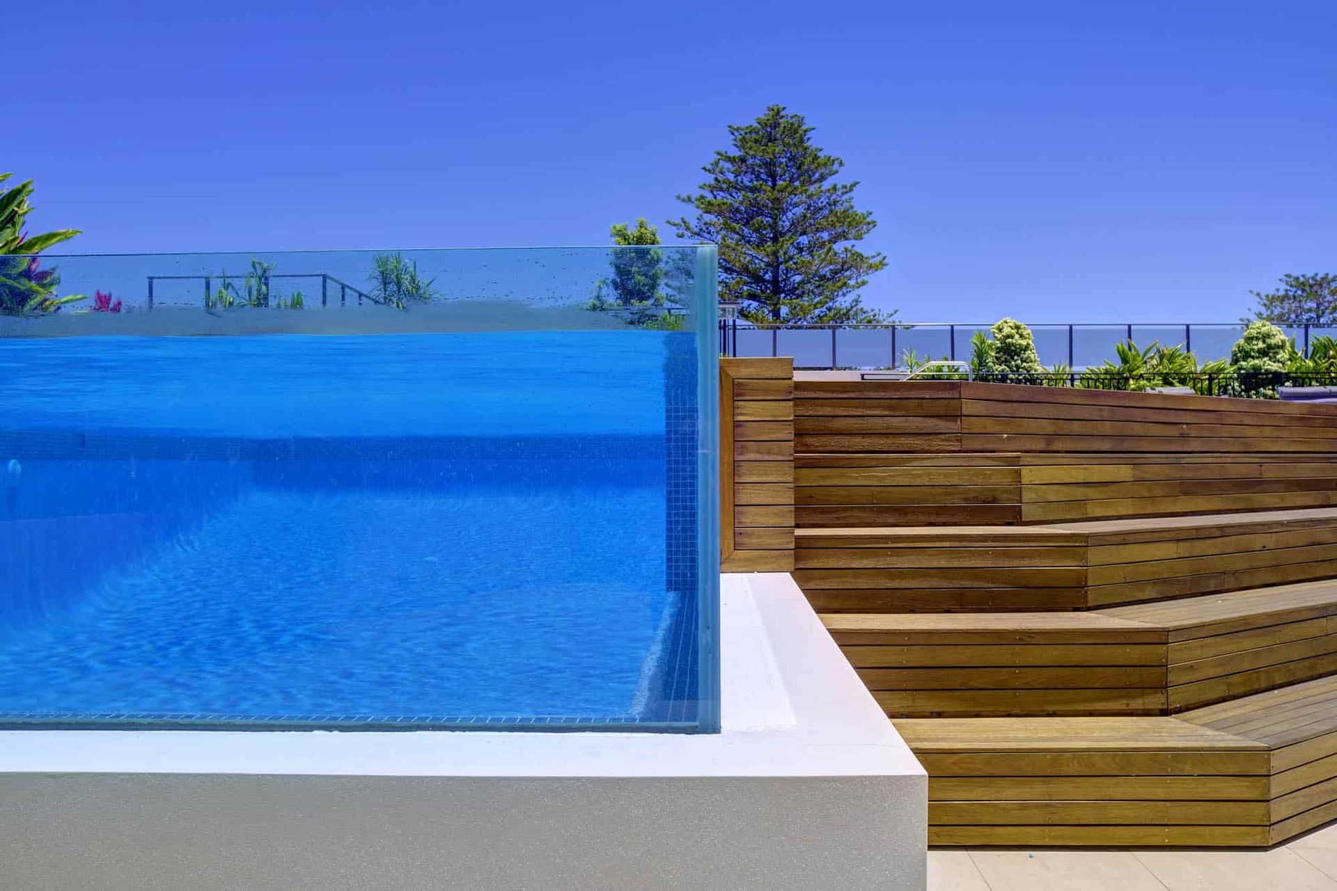 A Glass-walled Pool With Blue Water — Glass Pool Windows Australia In Palm Beach, NSW