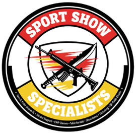 Logo: Sport Show Specialists, red and yellow circle with a rifle and knife graphic.