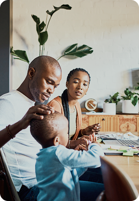 A family enjoying time together in their living room.