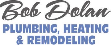 Bob Dolan Plumbing, Heating & Remodeling logo: black script name above blue text on white background.