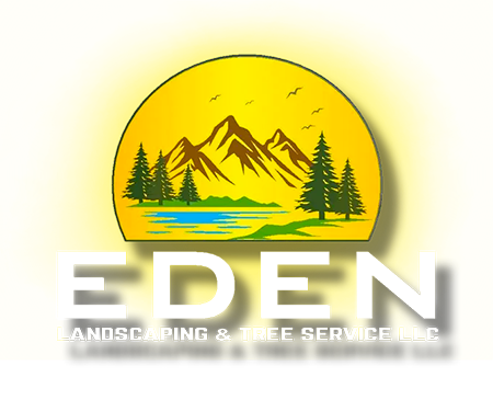 A logo for eden landscaping and tree services
