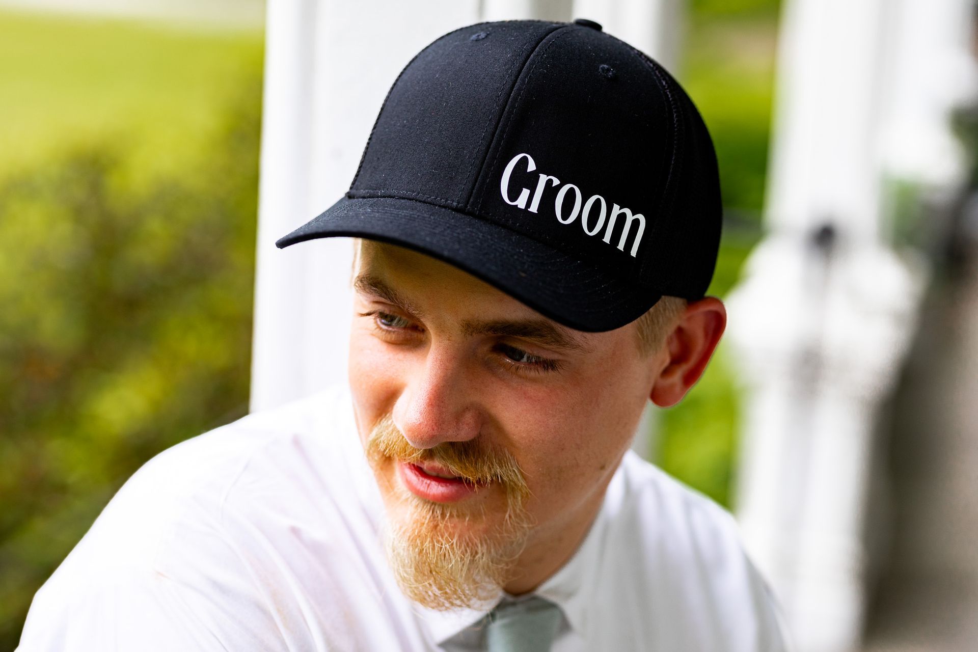 Groom posing at wedding at Elm Hill Farm in Brookfield, MA