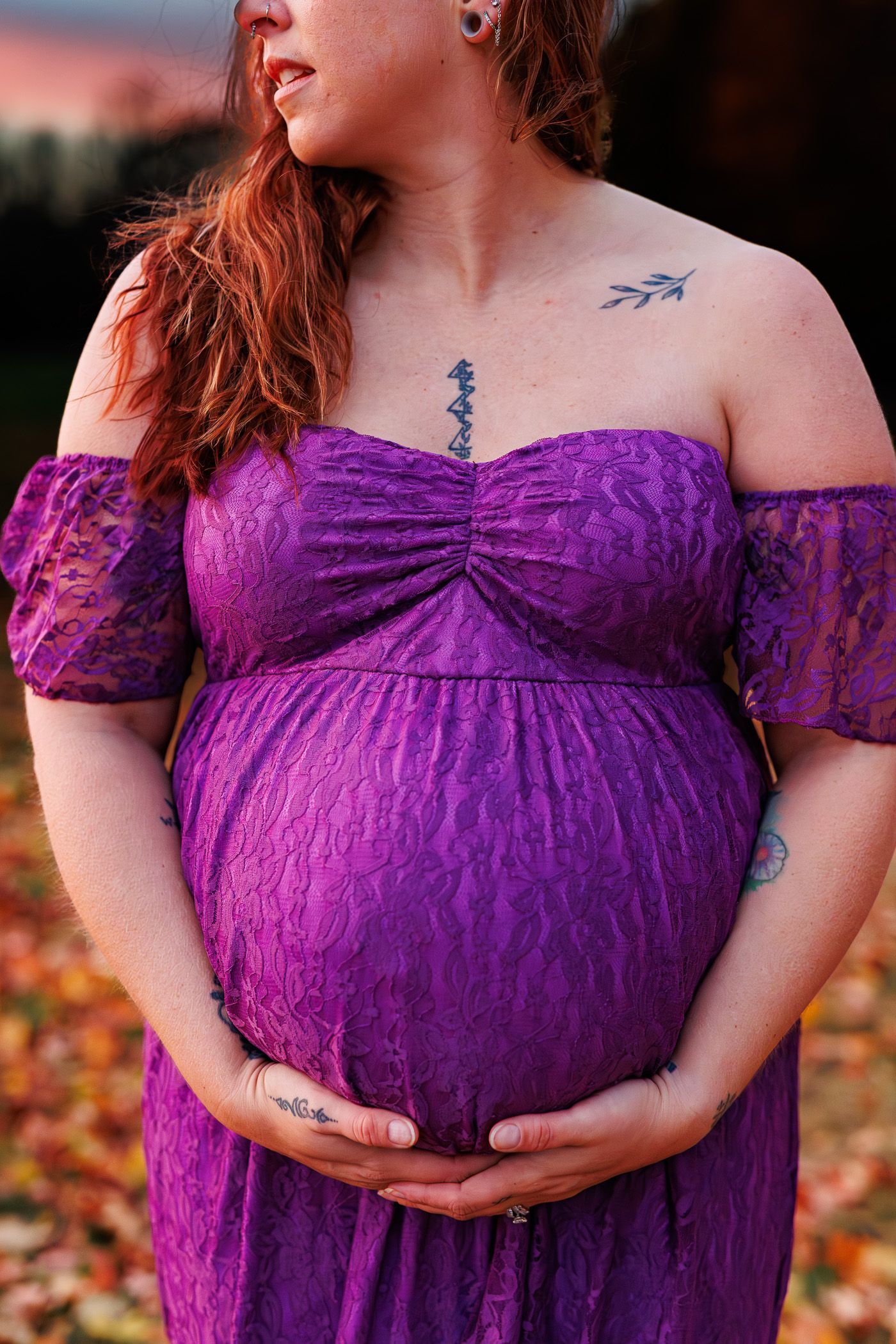 Maternity photography mom posing with close up of belly