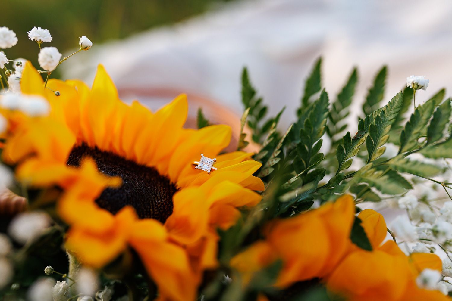 Picnic themed engagement session close-up ring shot