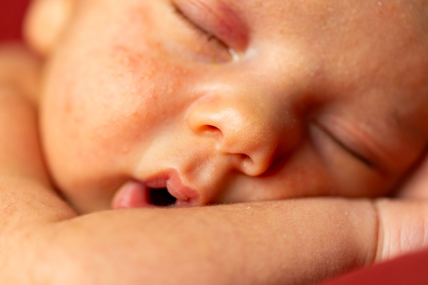 Newborn photography close up of nose and mouth