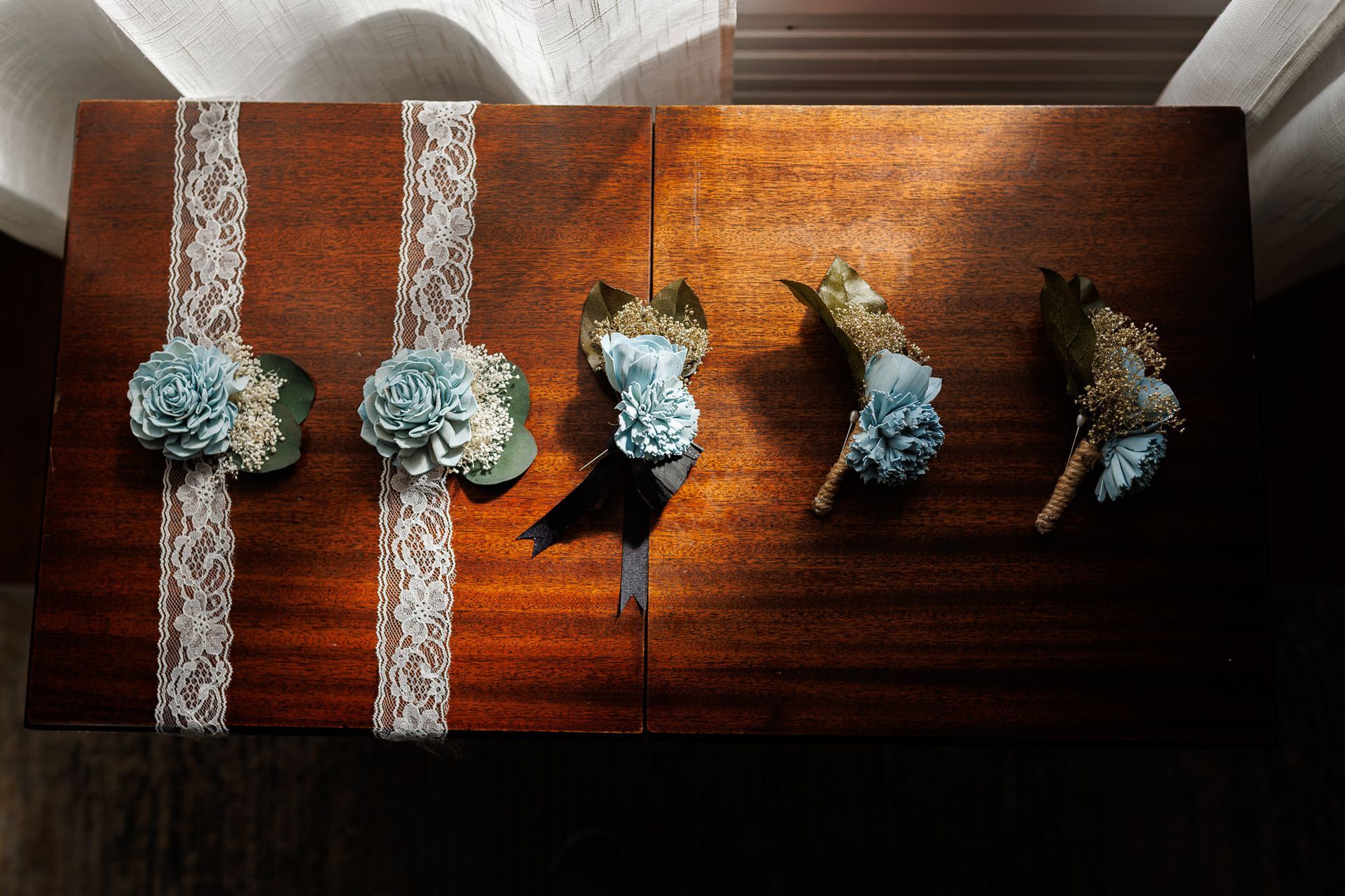 Boutonnieres at Mariposa Chapel in Iron Station, NC