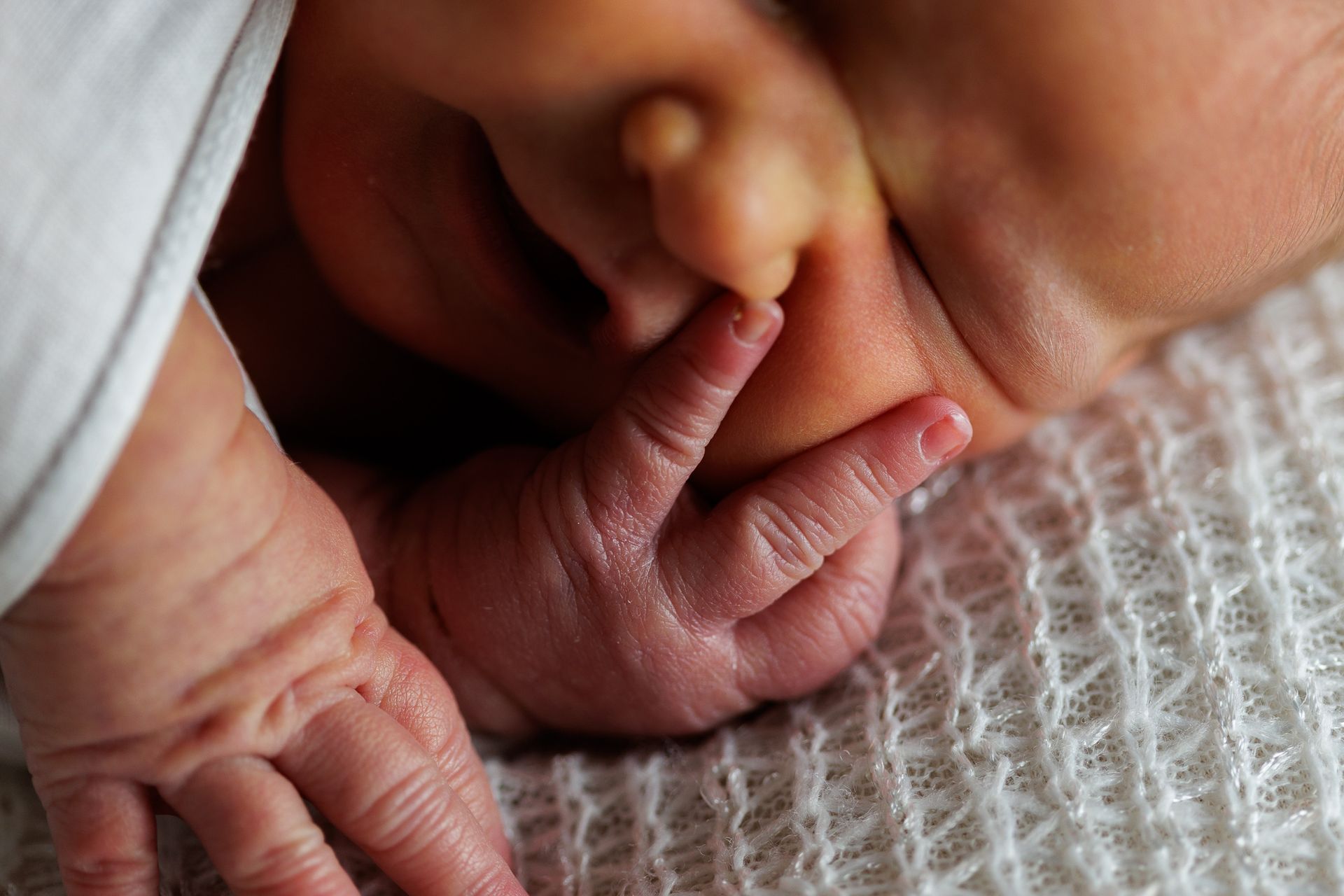 Newborn photography close up of finger
