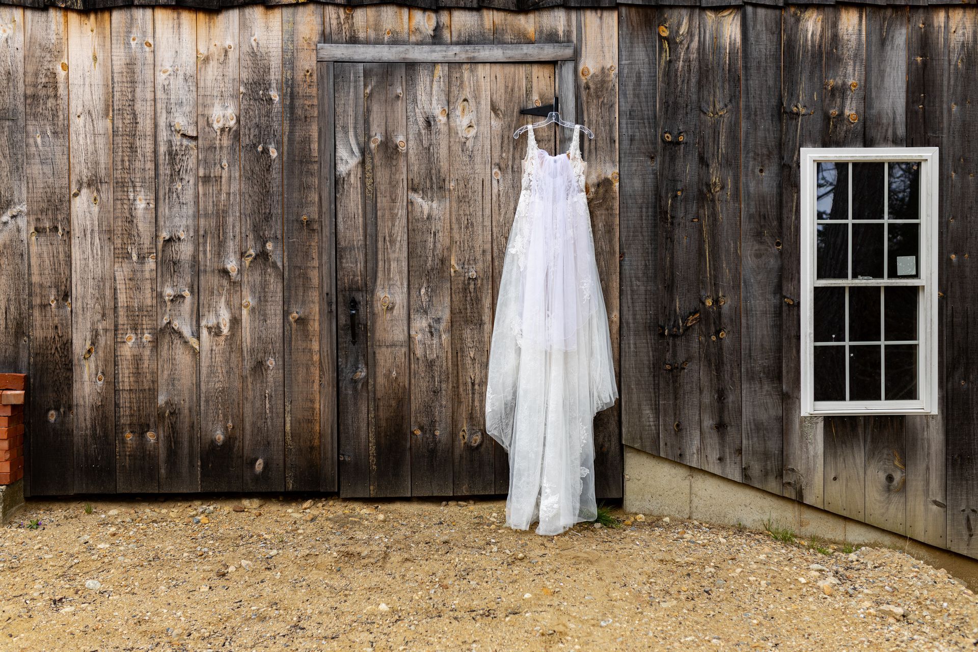 wedding dress hanging at The 1761 Old Mill