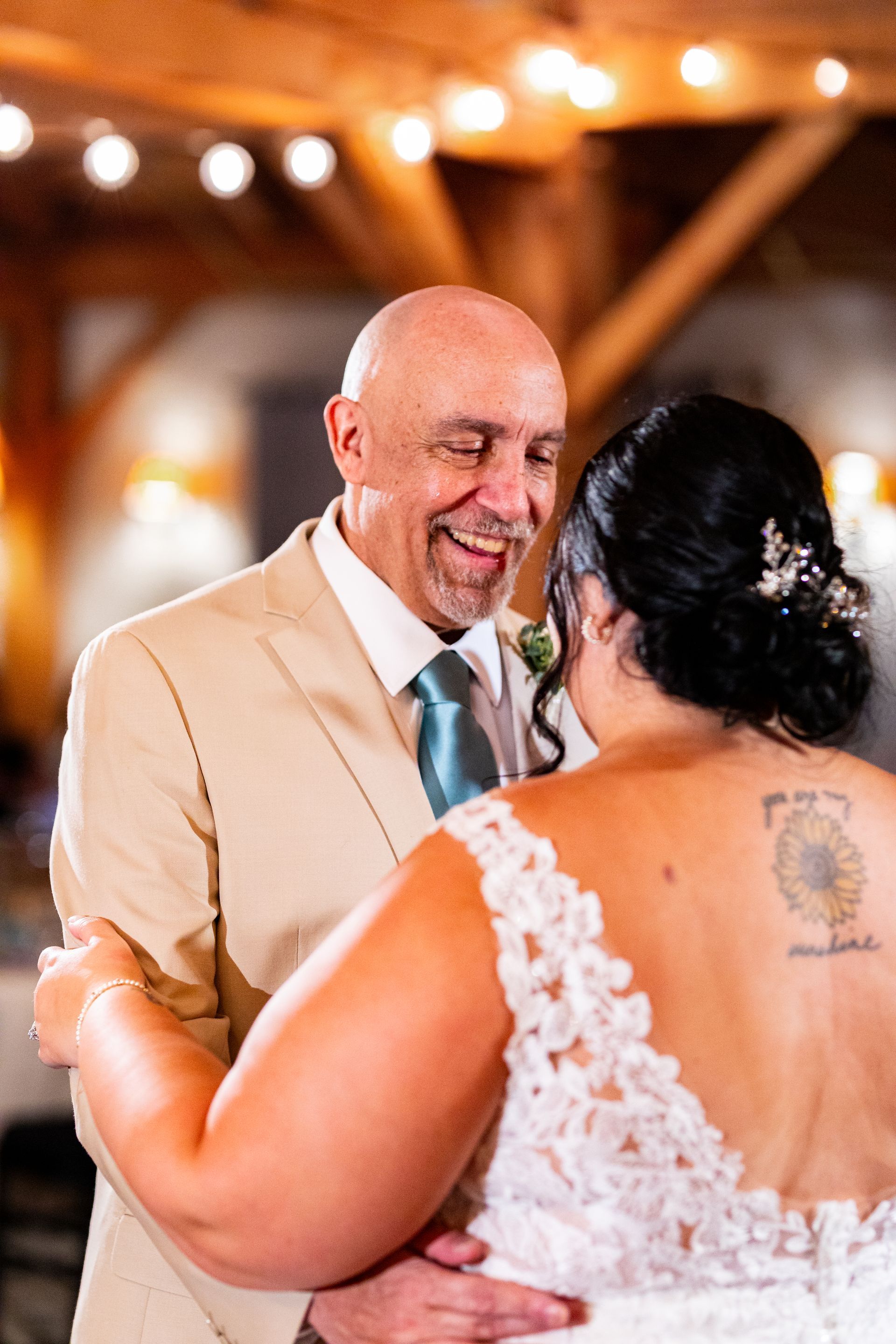 Bride dancing with dad at wedding located at Barn at Wight Farm