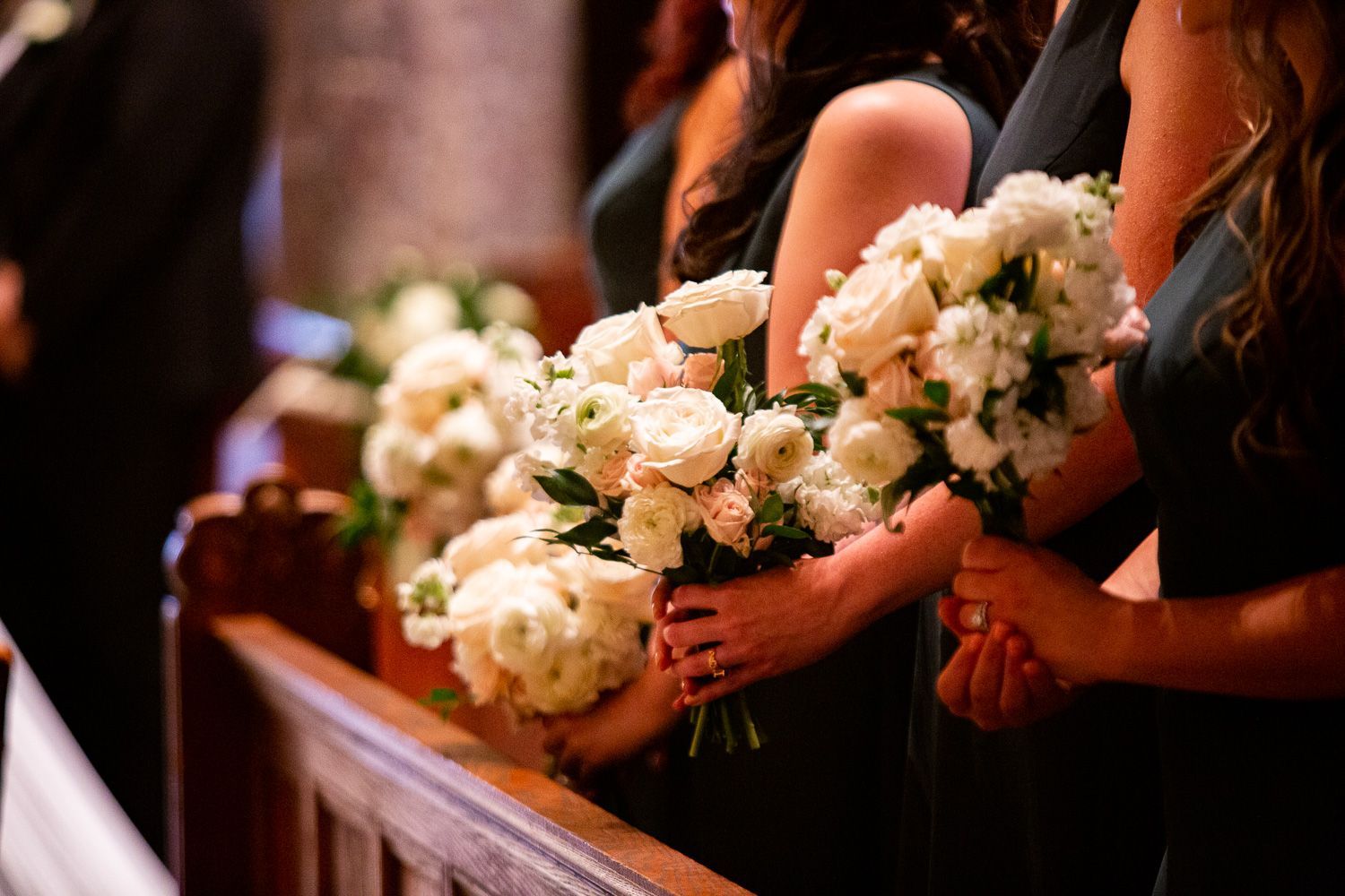 bouquet photos in church wedding