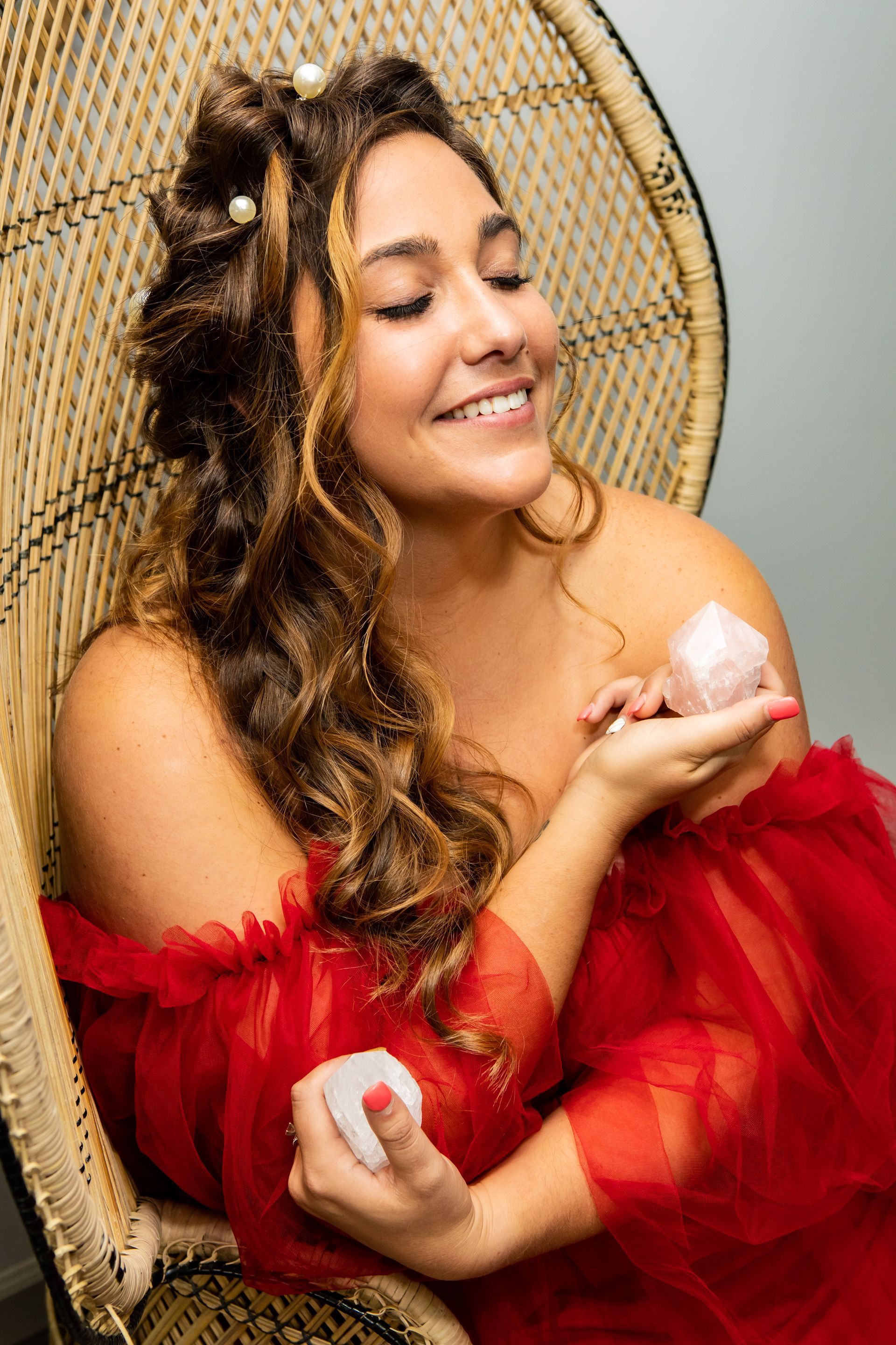 Photography MA - branding photograph with girl in red dress holding crystal