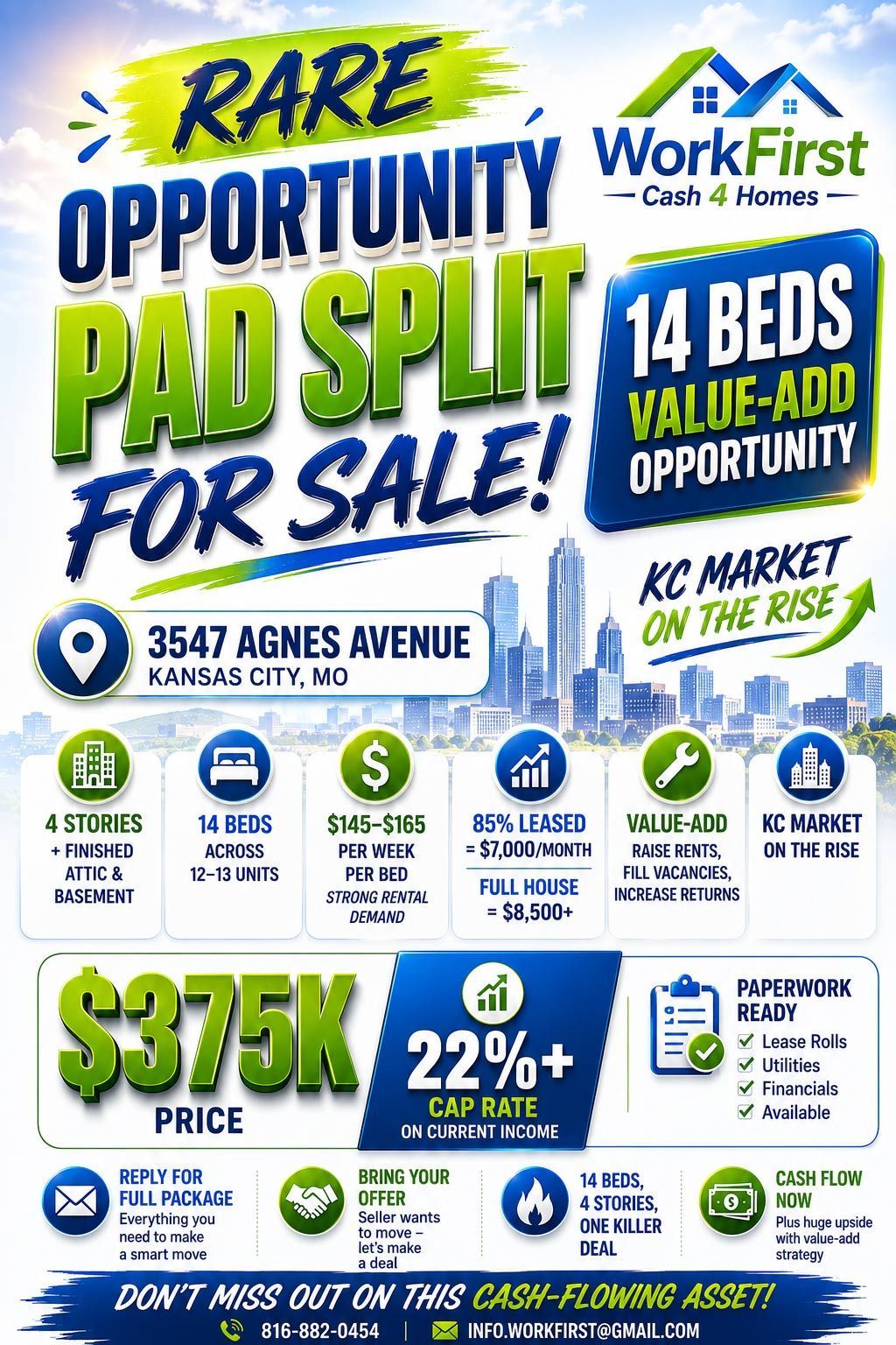 Real estate flyer: rare pad split for sale, 3647 Agnes Ave, 14-bedroom value-add opportunity, $375K price. Real estate flyer: rare pad split for sale, 3647 Agnes Ave, 14-bedroom value-add opportunity, $375K price.