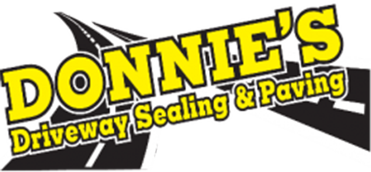 Donnie's Driveway Sealing & Paving logo in yellow and black. Road graphic in background.