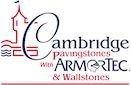 Logo for Cambridge Pavingstones with ARMORTEC & Wallstones; features castle illustration, text.