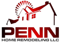 Red house silhouette logo with