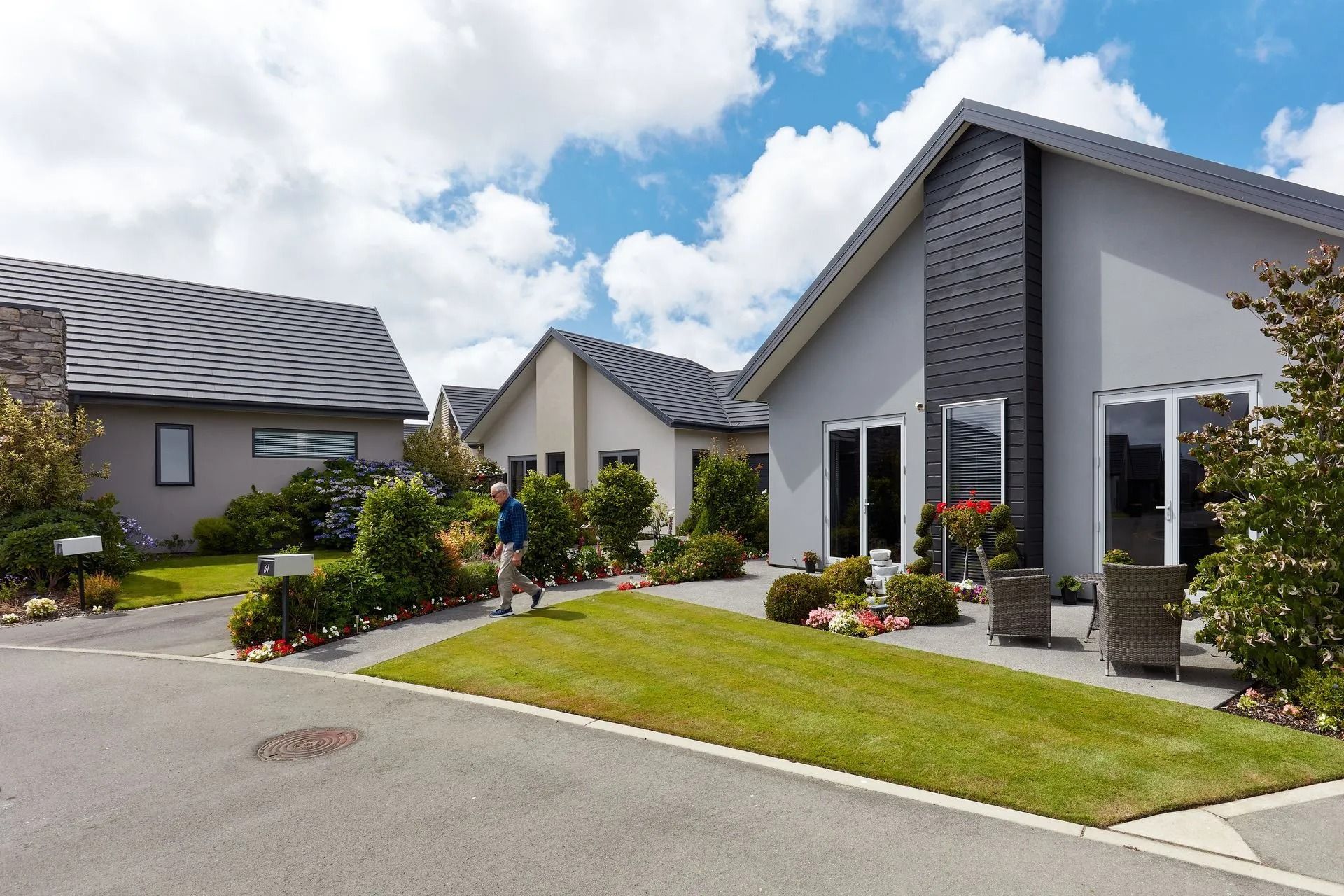 walking through landscaped villas