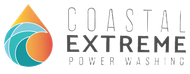 Logo of "Coastal Extreme Power Washing," featuring a wave-shaped design inside a water droplet, with text to the right.