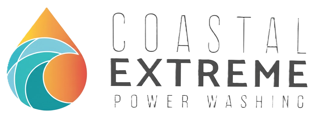 Logo of "Coastal Extreme Power Washing," featuring a wave-shaped design inside a water droplet, with text to the right.