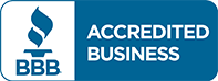 BBB Accredited Business logo in blue and white with a torch icon