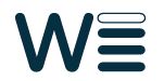 Logotipo estilizado "WE" em azul escuro com tr&ecirc;s linhas horizontais formando a letra E sobre um fundo branco.