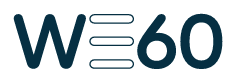 Logotipo W60 em azul escuro e cinza sobre fundo branco.