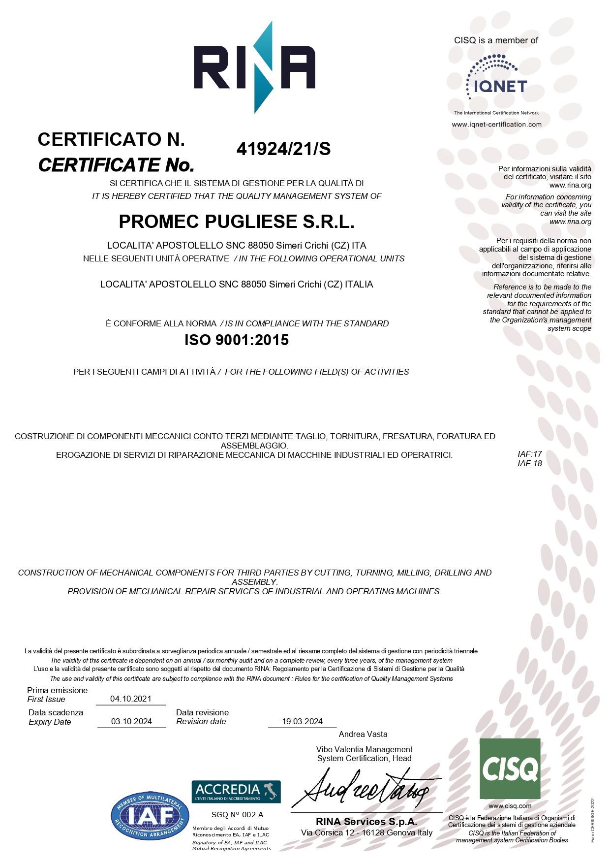 certificato rina