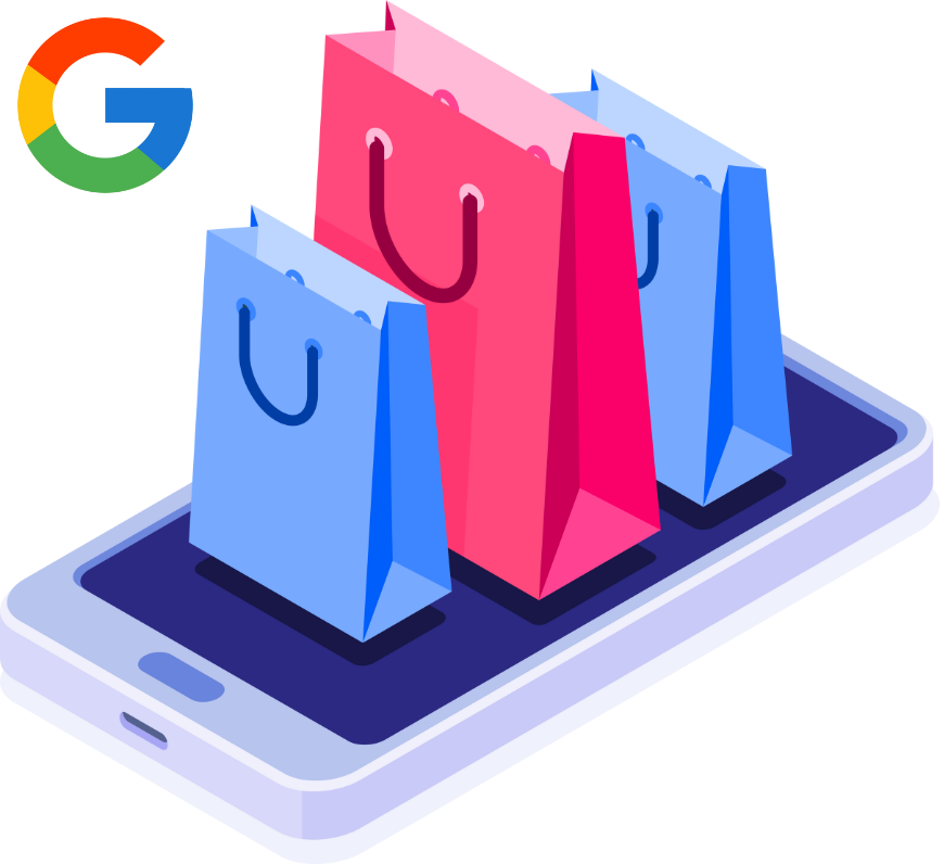Three shopping bags are sitting on top of a cell phone.