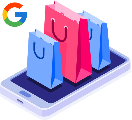 Three shopping bags are sitting on top of a cell phone.