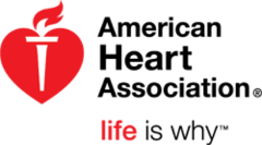 American Heart Association logo with red heart-and-torch icon and “life is why” tagline