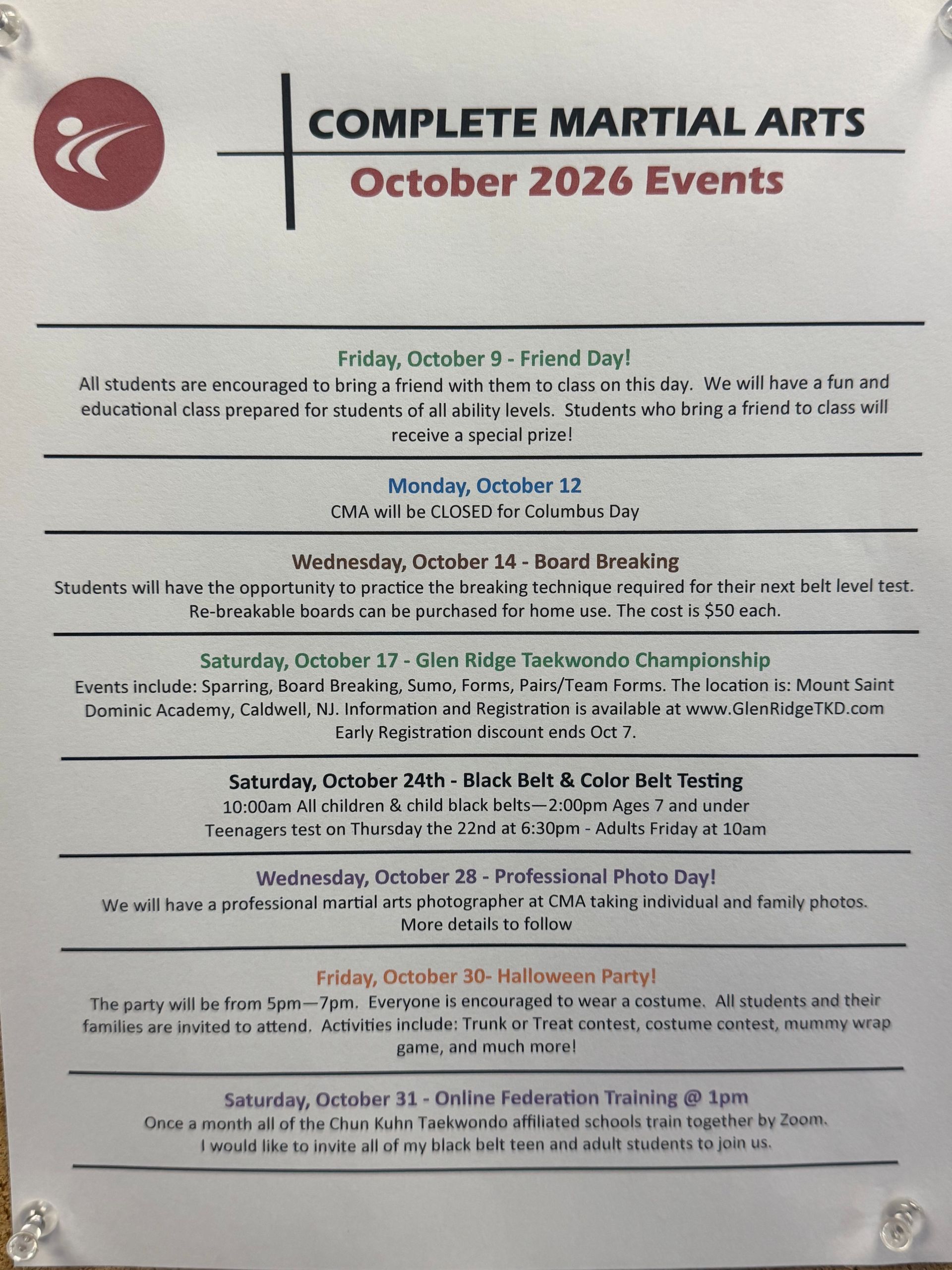 A list of martial arts events for august 2024.