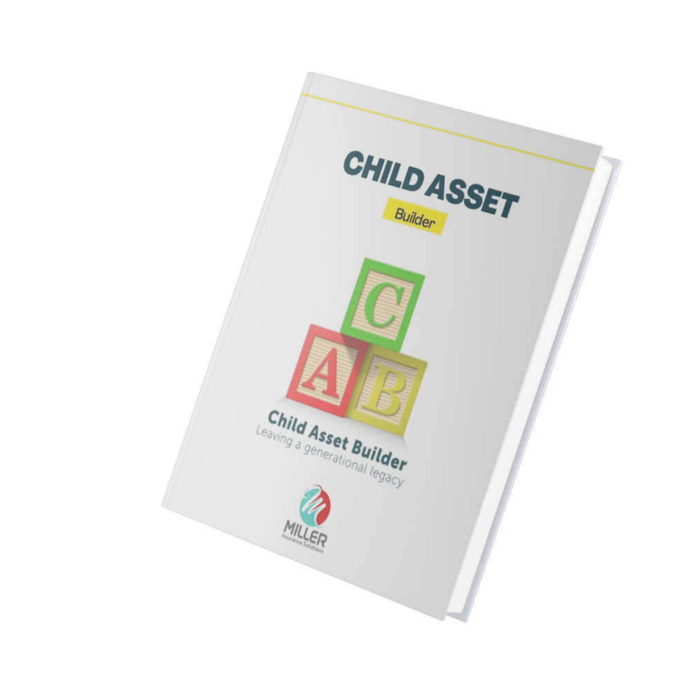 A book titled child asset builder is sitting on a white surface.