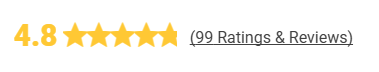 A logo that says 4.8 stars and 99 ratings and reviews
