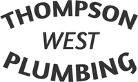 The logo for thompson west plumbing is black and white.