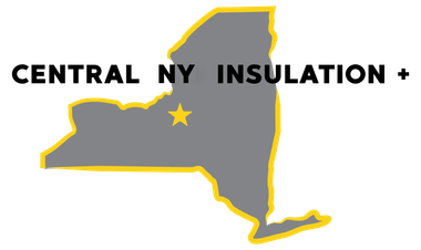 The logo for Central NYS Insulation + shows a map of new york with a yellow star.