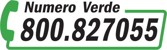 Banner verde “Numero Verde” con riquadro bianco e numero di telefono 800.827055