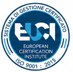 Logo blu e bianco di certificazione EUCI European Certification Institute ISO 9001:2015