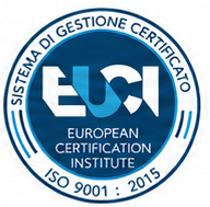 Logo blu e bianco di certificazione EUCI European Certification Institute ISO 9001:2015