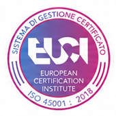 Logo blu e bianco di certificazione EUCI European Certification Institute ISO 9001:2015
