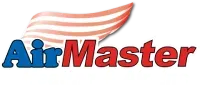 A red , white and blue logo for airmaster