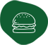 White hamburger icon in a green circle on a white background