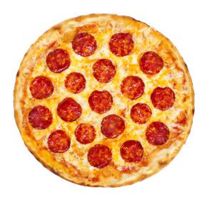 Pepperoni pizza with melted cheese on a plain white background