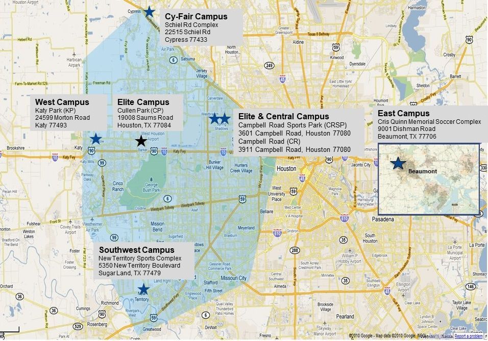 Campus map showing Albion Hurricanes FC locations 