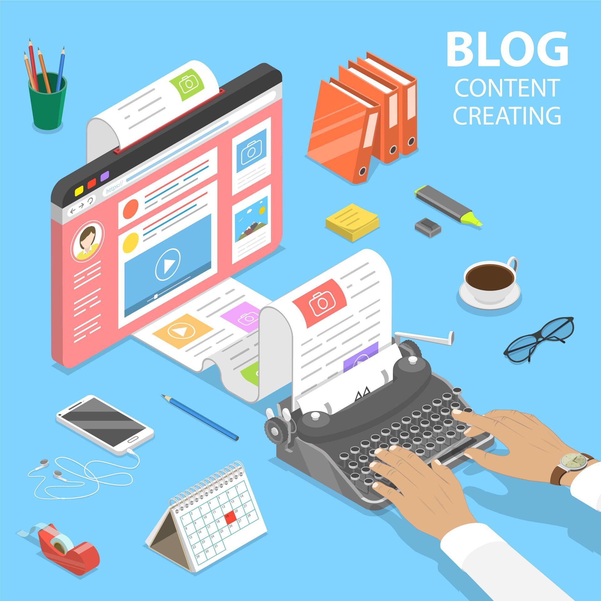 Stock photo of an illustration depicting creation of a blog post