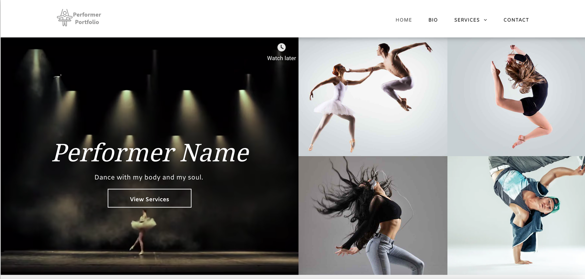 Image of a portfolio website made with Square Space