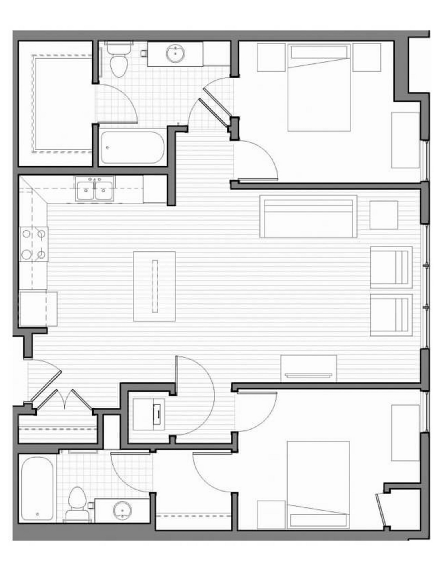 A black and white floor plan of a two bedroom apartment.